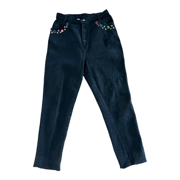 Vintage Cap Ferrat 80's black denim high waist Jeans with stars & stones size 13 - Picture 3 of 16